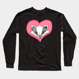 Badger Animal Wild Creature Beast Mammal Forest Creature Heart Love Cute Funny Long Sleeve T-Shirt